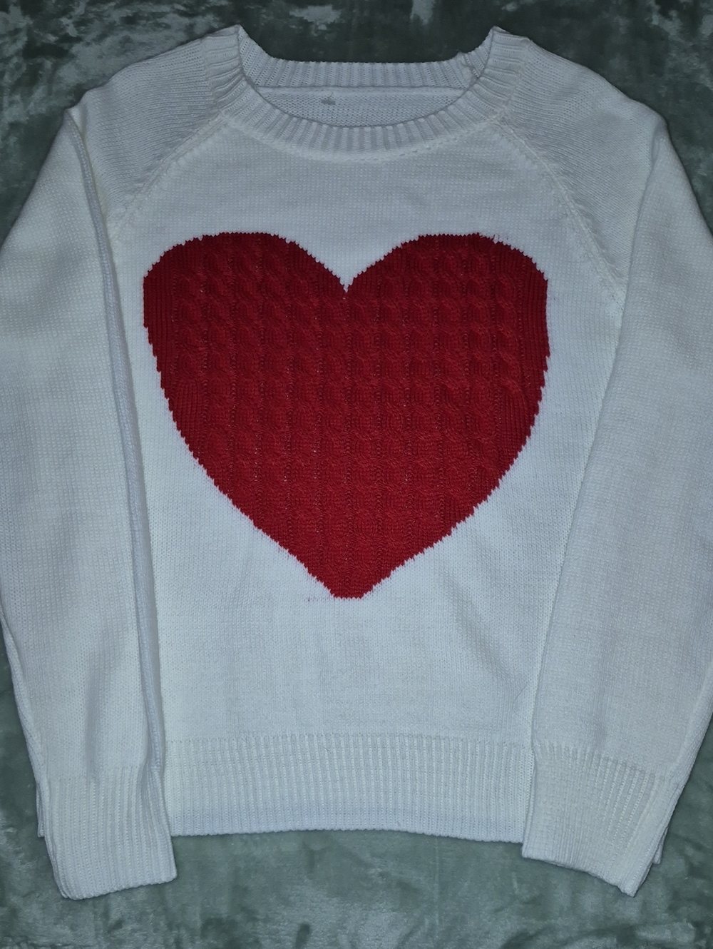 White Sweater with Red Heart Motif Ptp22"